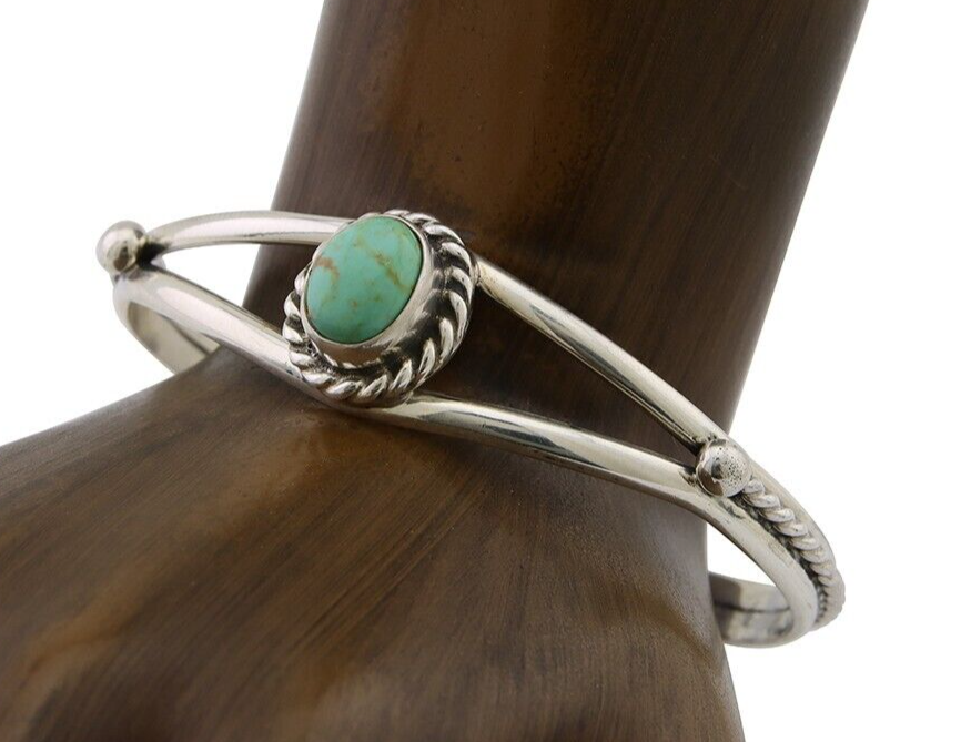 Navajo Bracelet 925 Silver Natural Turquoise Artist Signed Gecko C.80's