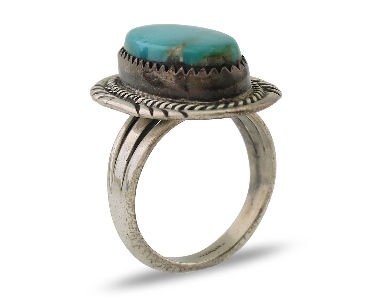 Navajo Ring 925 Silver Natural Turquoise Native American Artist C.80's