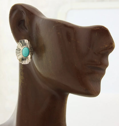 Navajo Concho Dangle Earrings Sterling Silver Natural Turquoise Vintage Handmade