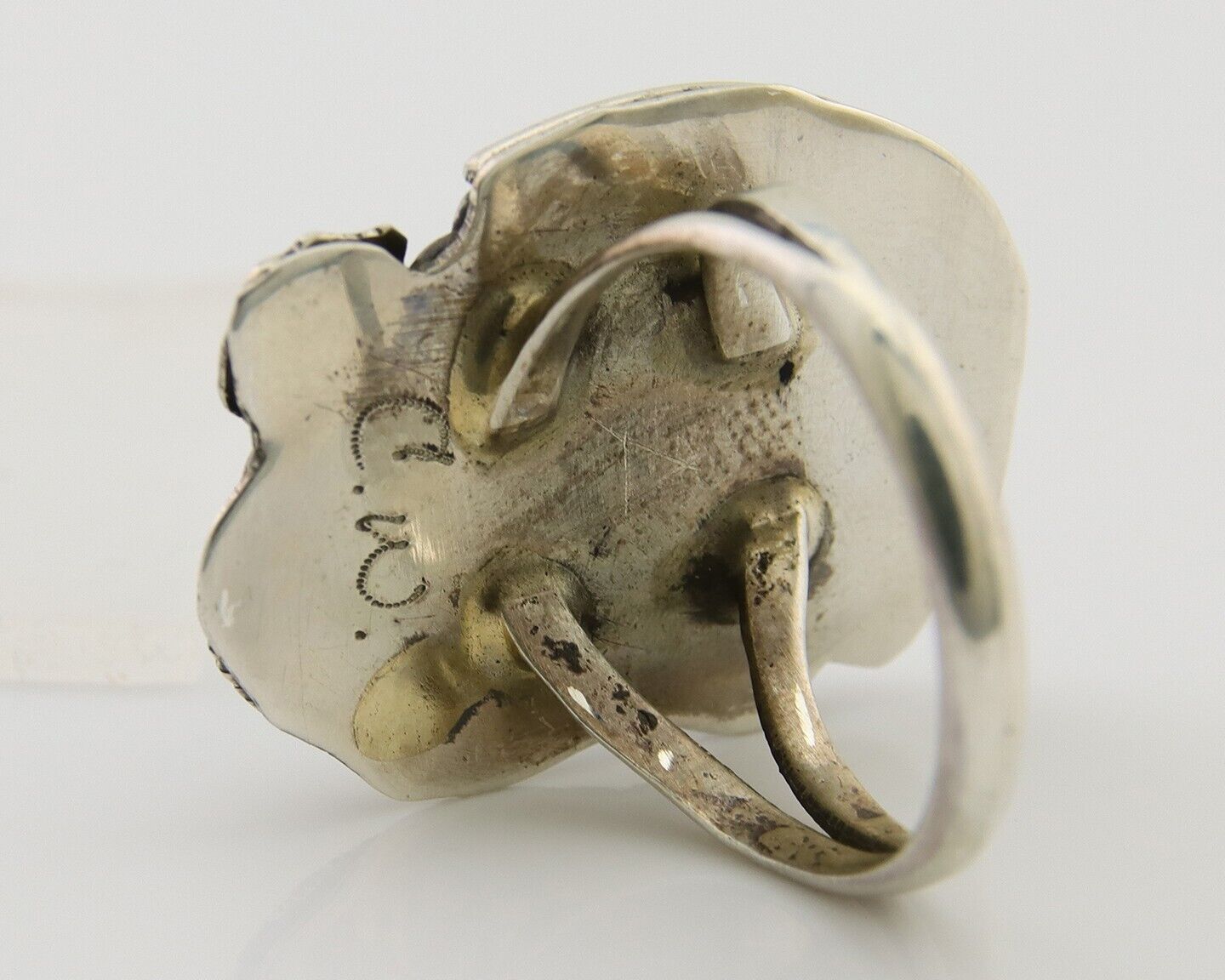 Navajo Ring 925 Sterling Silver Spiderweb Turquoise Artist Signed CW C.80's