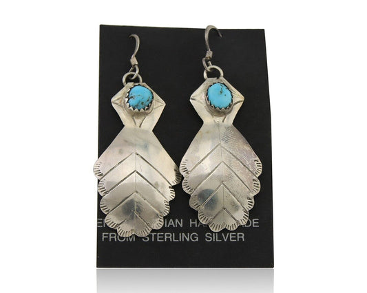 Navajo Dangle Earrings 925 Silver Natural Turquoise Artist Signed JB C.80's