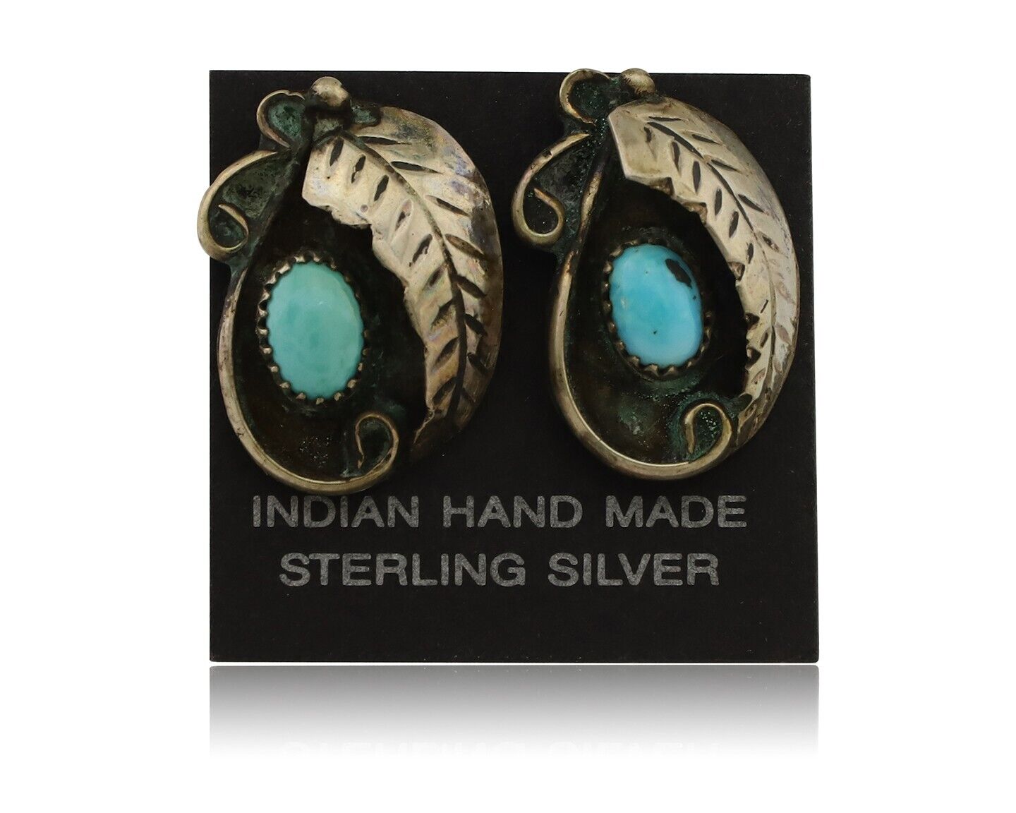 Navajo Earrings 925 Silver Natural Turquoise Native American Artist C.80's