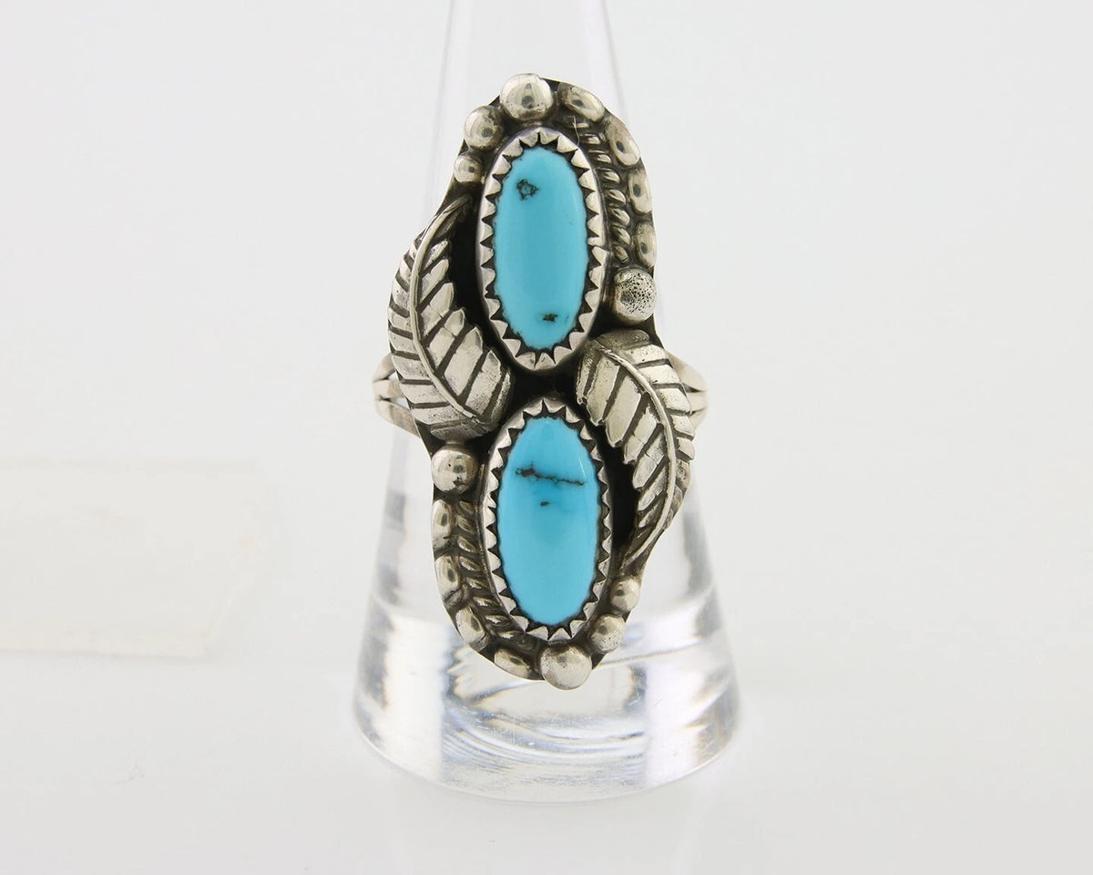 Navajo Ring 925 Silver Natural Blue Turquoise Native Artist Signed SC C.80's