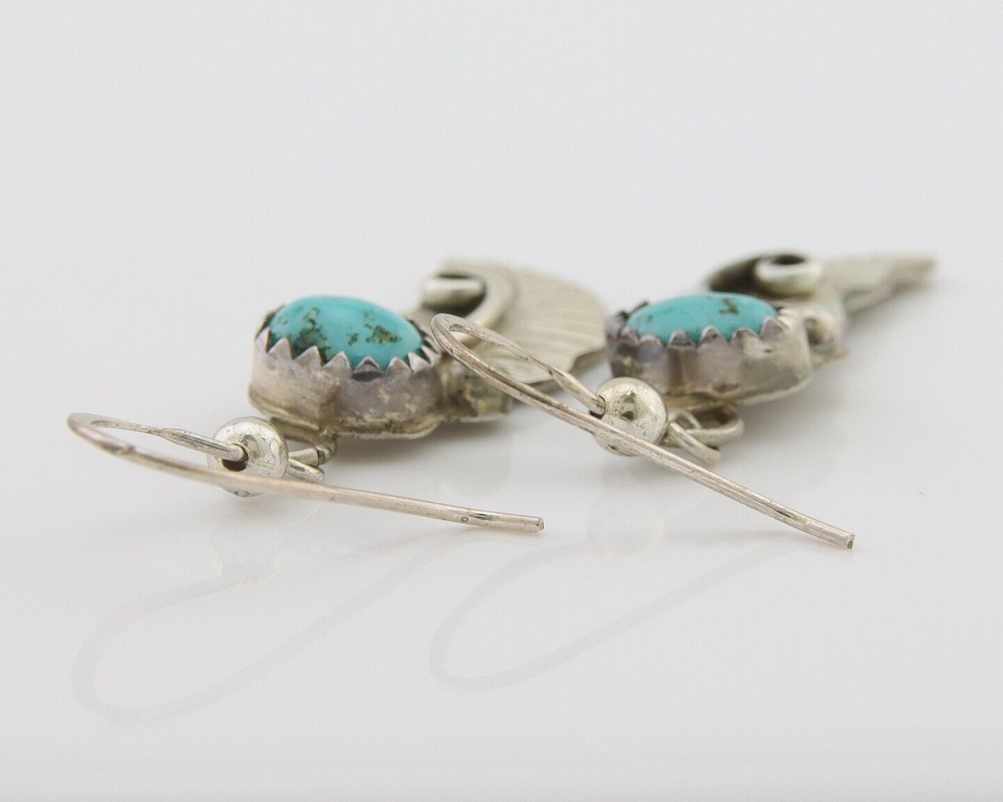 Navajo Dangle Earrings 925 Silver Natural Turquoise Artist Signed JB C.80's