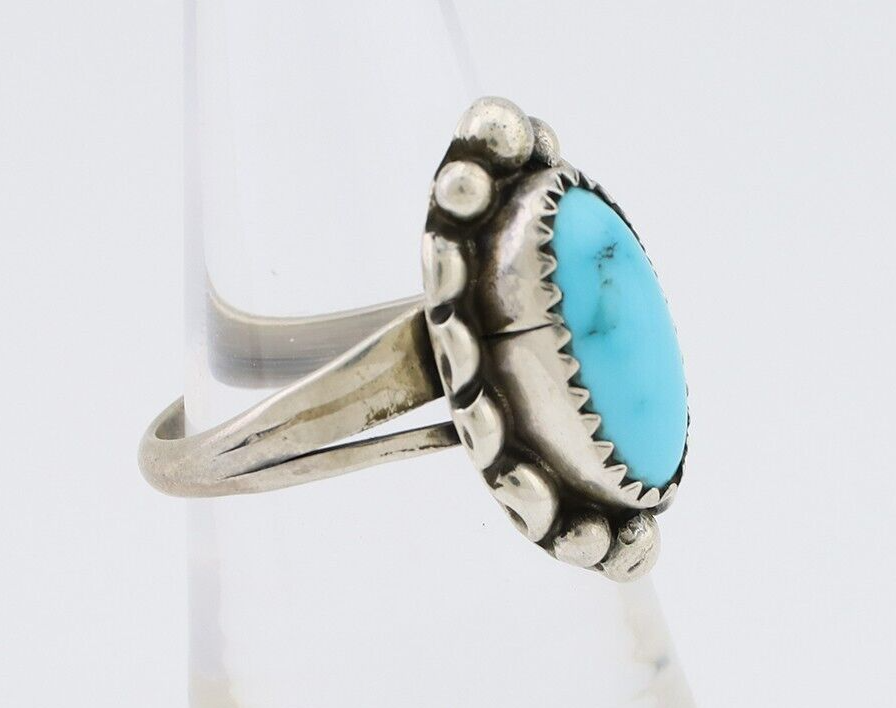 Navajo Ring 925 Silver Sleeping Beauty Turquoise Artist Signed SC C.80's