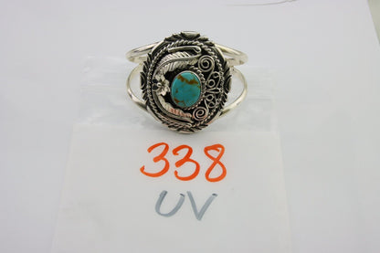 Navajo Cuff Bracelet 925 Silver Cuff Turquoise Cuff Native American Artist C80's