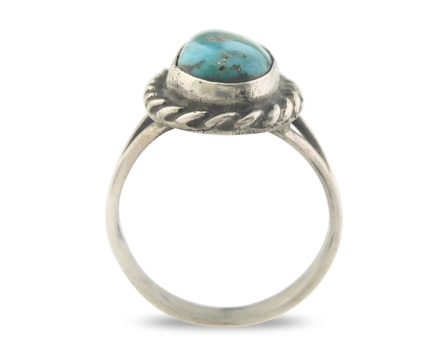 Navajo Ring 925 Sterling Natural Turquoise Native Artist C.80's Size 6.0