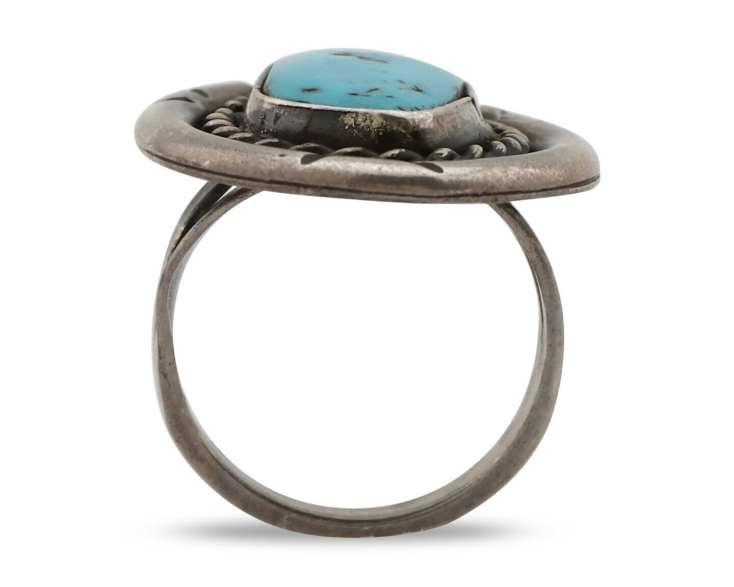 Navajo Ring 925 Silver Blue Turquoise Native American Artist C.80's