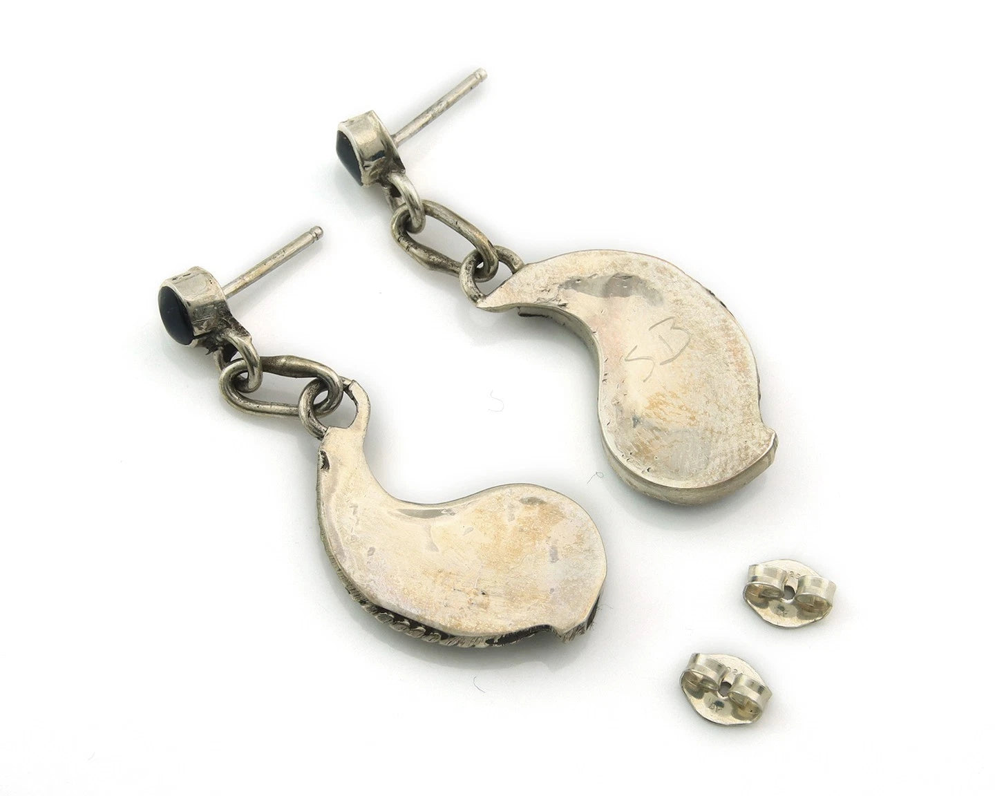Navajo Dangle Earrings Sterling Silver Gemstone Vintage Signed SB