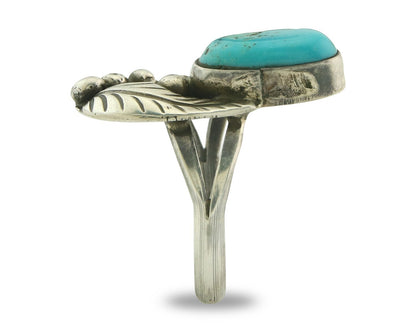 Vintage Navajo Ring 925 Sterling Silver Turquoise Handmade Signed LS Size 5.5