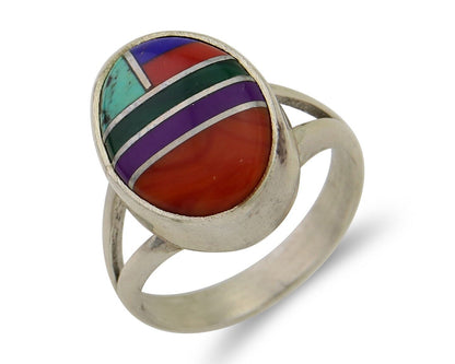 Navajo Ring 925 Sterling Silver Natural Gemstones Artist Signed Sunrise C.80's