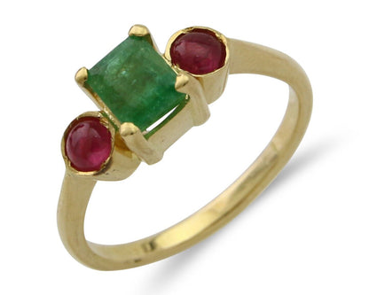 Natural Mined Emerald & Burma Ruby Ring 1.30 ct 18k Solid Gold