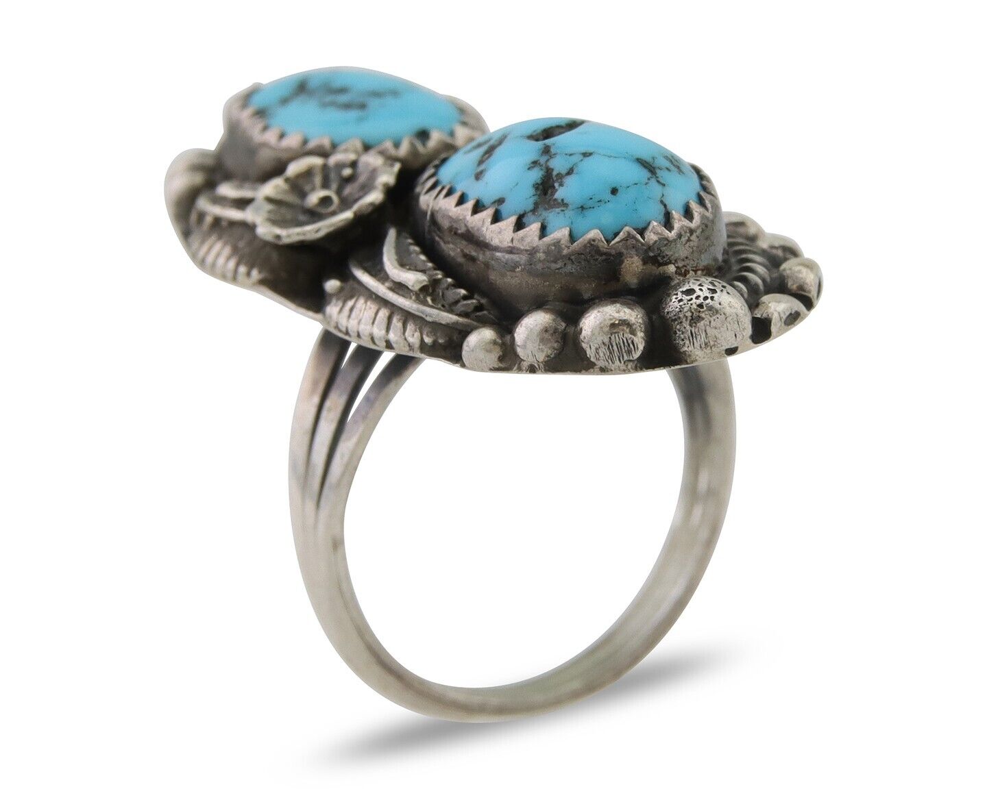 Navajo Ring 925 Silver Natural Blue Turquoise Artist Signed SC C.80's Size 5.5
