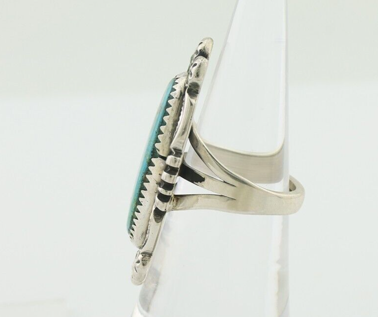 Navajo Ring 925 Silver Kingman Turquoise Big Oval Stone C.80's