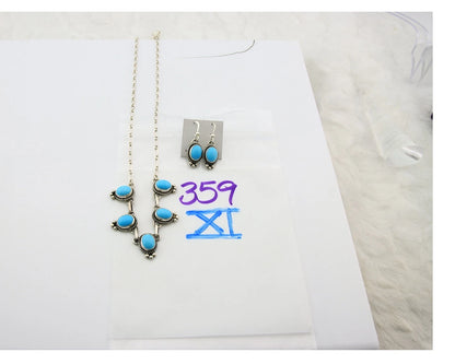 Navajo Necklace Earring Set Sterling Silver Turquoise Vintage Signed Dine ALV
