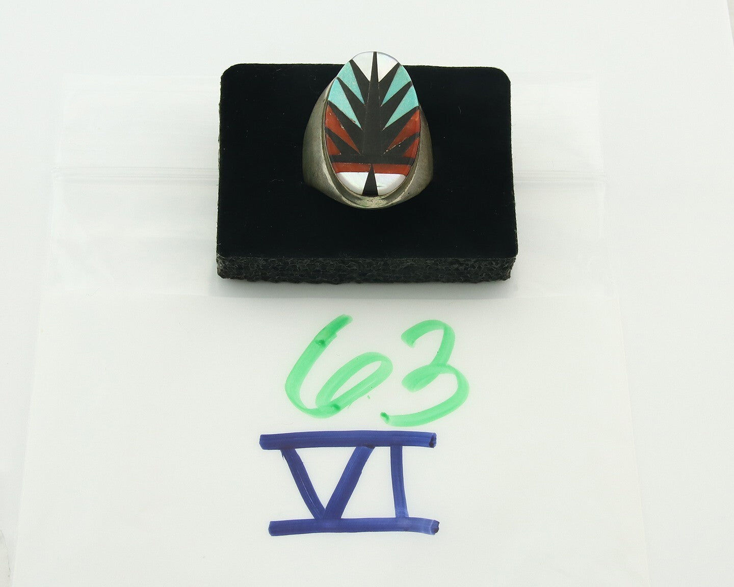 Vintage Zuni Ring 925 Sterling Authentic Natural Gemstone Handmade Size 11.75