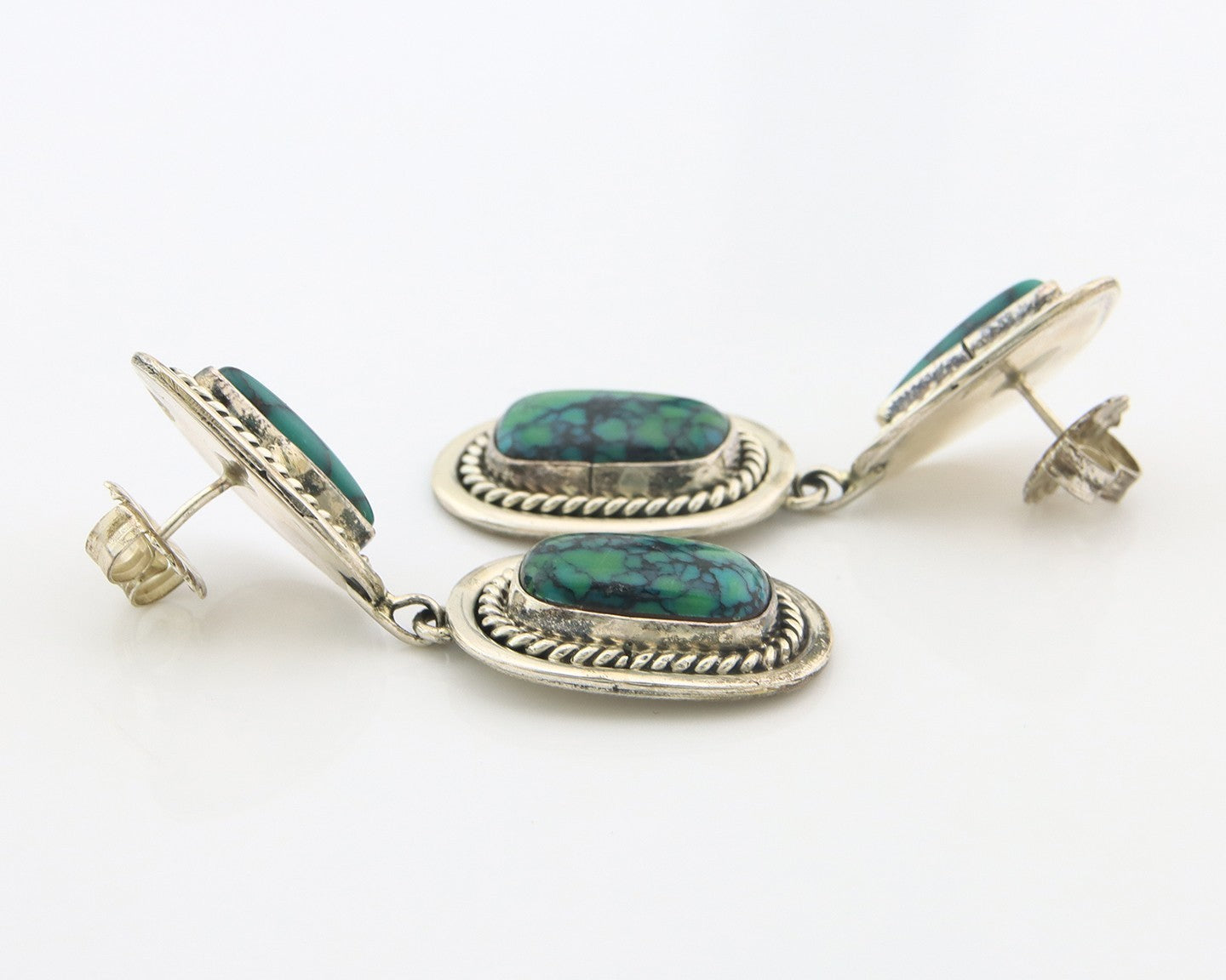 Navajo Earrings Sterling Silver Natural Turquoise Vintage Signed EL