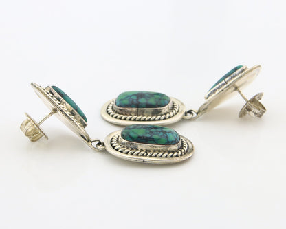 Navajo Earrings Sterling Silver Natural Turquoise Vintage Signed EL