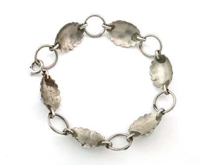 Navajo Concho Bracelet Sterling Silver Turquoise Hand Stamped Signed A.J.