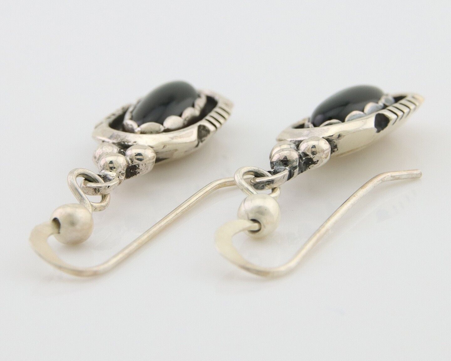 Navajo Dangle Earrings 925 Silver Natural Black Onyx Native American C.80's