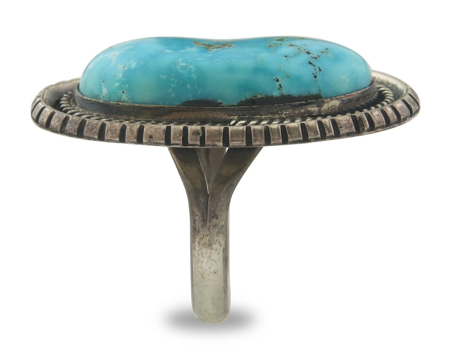 Vintage Navajo Ring 925 Sterling Blue Gem Turquoise Artist Tom Willeto Size 7.5