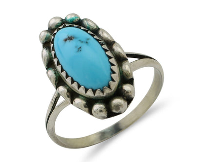 Navajo Ring 925 Silver Sleeping Beauty Turquoise Artist Signed SC C.80's