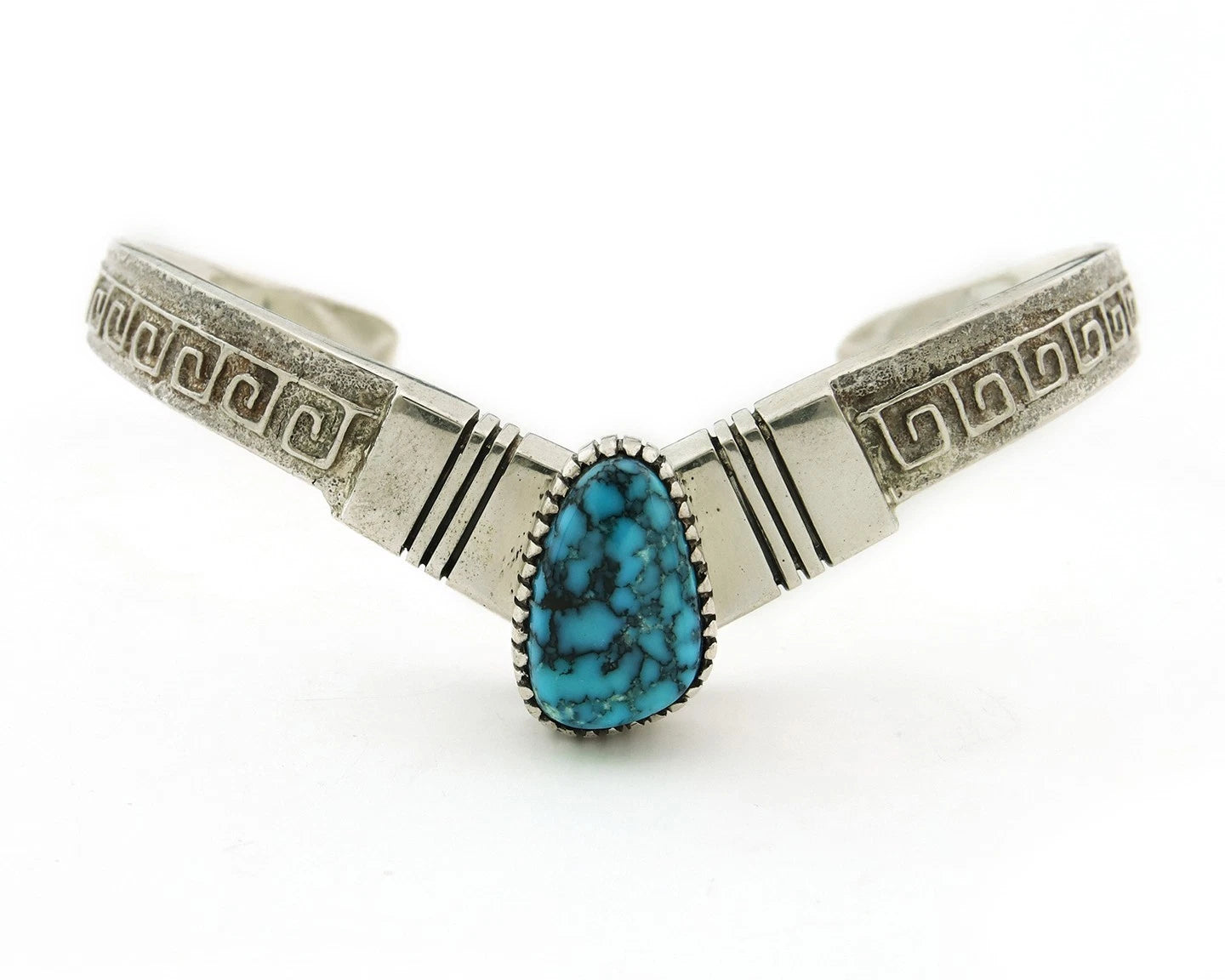 Navajo Cuff Bracelet Silver Spiderweb Turquoise Vintage Signed GNH
