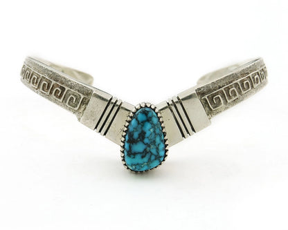 Navajo Cuff Bracelet Silver Spiderweb Turquoise Vintage Signed GNH