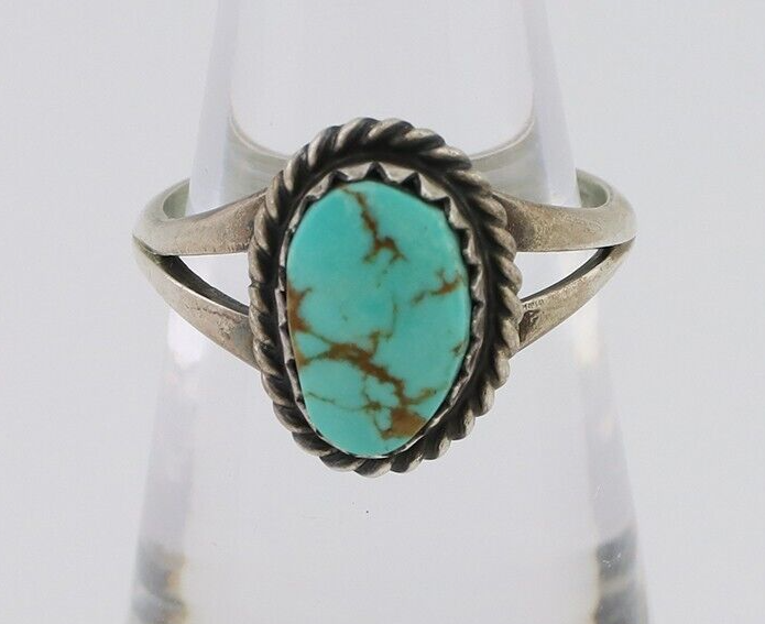 Navajo Ring 925 Silver Kingman Turquoise Native American Artist C.80's