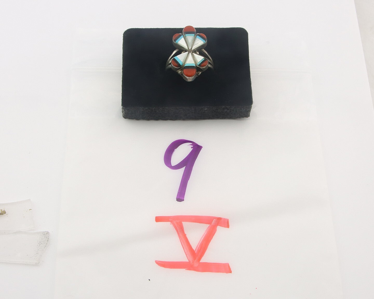 Vintage Navajo Ring 925 Sterling Gemstone Signed A Sunburst Size 6.75