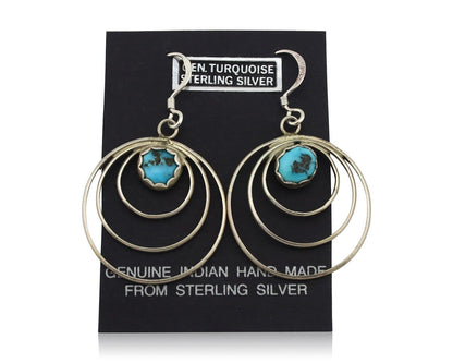 Navajo Dangle Handmade Earrings 925 Silver Blue Turquoise Native Artist C.80's