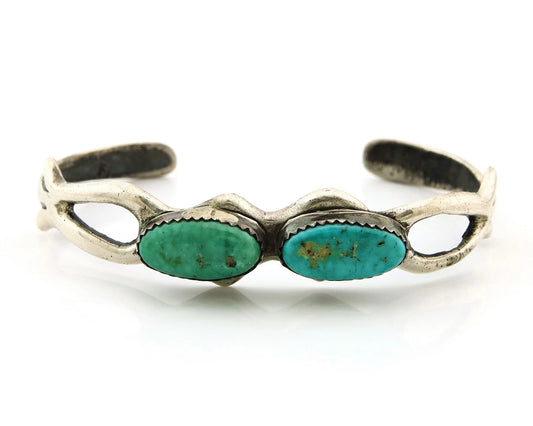 Navajo Cuff Bracelet Sterling Silver Turquoise Vintage Native Artist Handmade