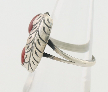 Navajo Handmade Ring 925 Silver Natural Mediterranean Coral Signed 88 C.80's