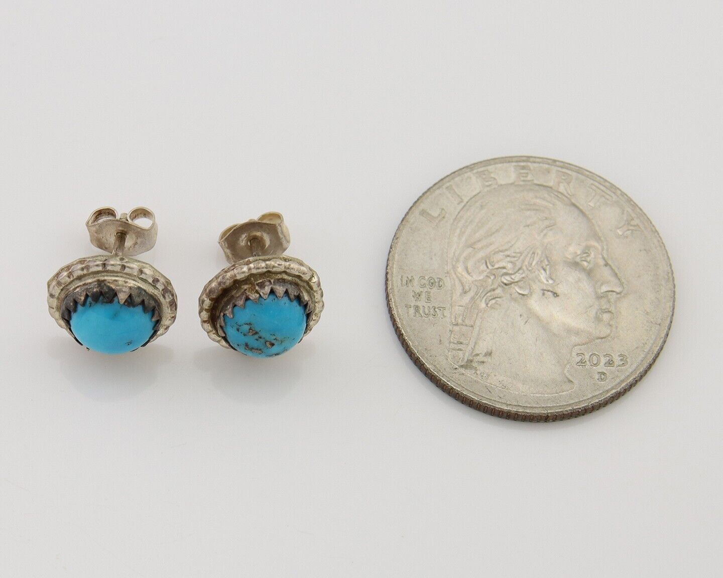 Navajo Earrings 925 Silver Blue Turquoise Native Artist C.80's