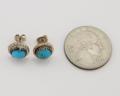 Navajo Earrings 925 Silver Blue Turquoise Native Artist C.80's