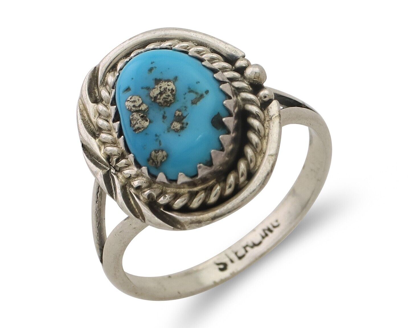 Navajo Ring 925 Silver Sleeping Beauty Turquoise Artist Signed BW C.80's