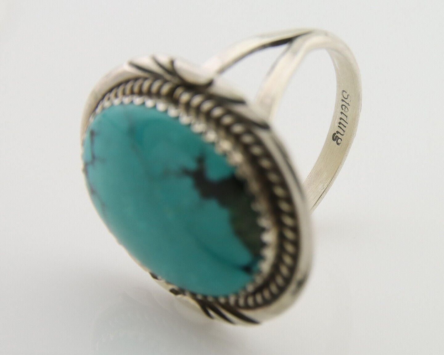 Navajo Ring 925 Silver Natural Spiderweb Turquoise Native Artist C.80's