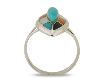 Navajo Ring 925 Silver Turquoise Shell Onyx Spiney Oyster Native Artist C80's