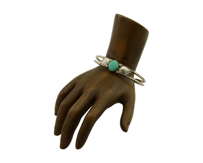 Navajo Cuff Bracelet Blue Turquoise 925 Silver Native Artist Signed BD C.80's