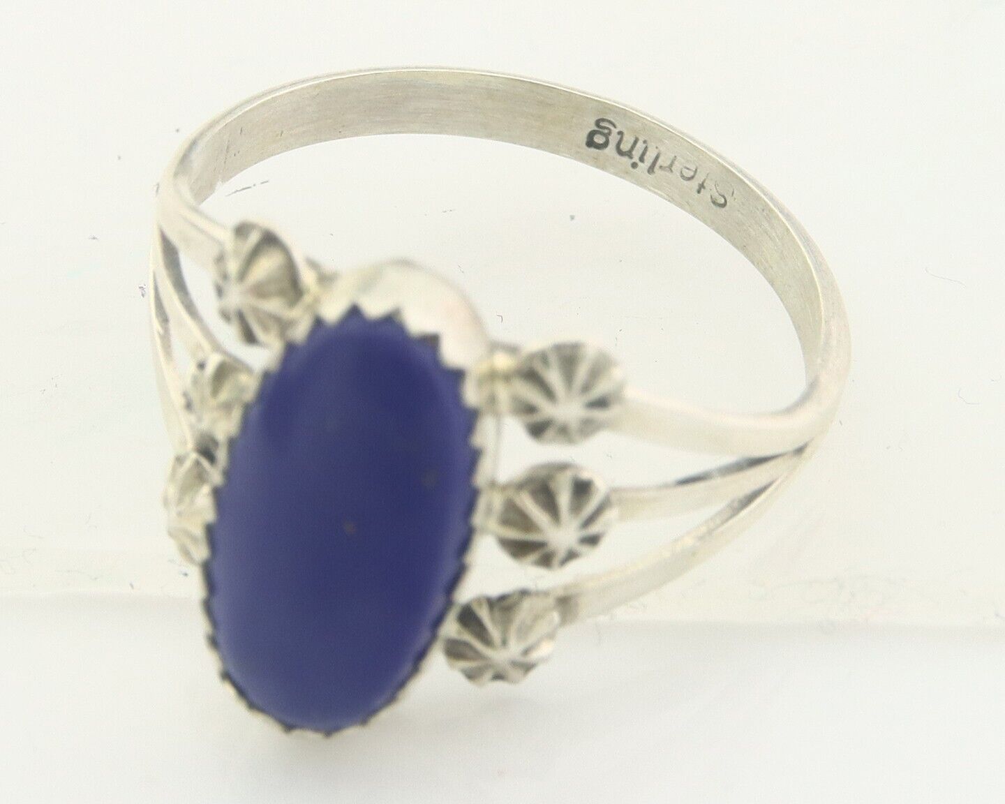 Navajo Ring 925 Sterling Natural Lapis Handmade Native Artist C.80's