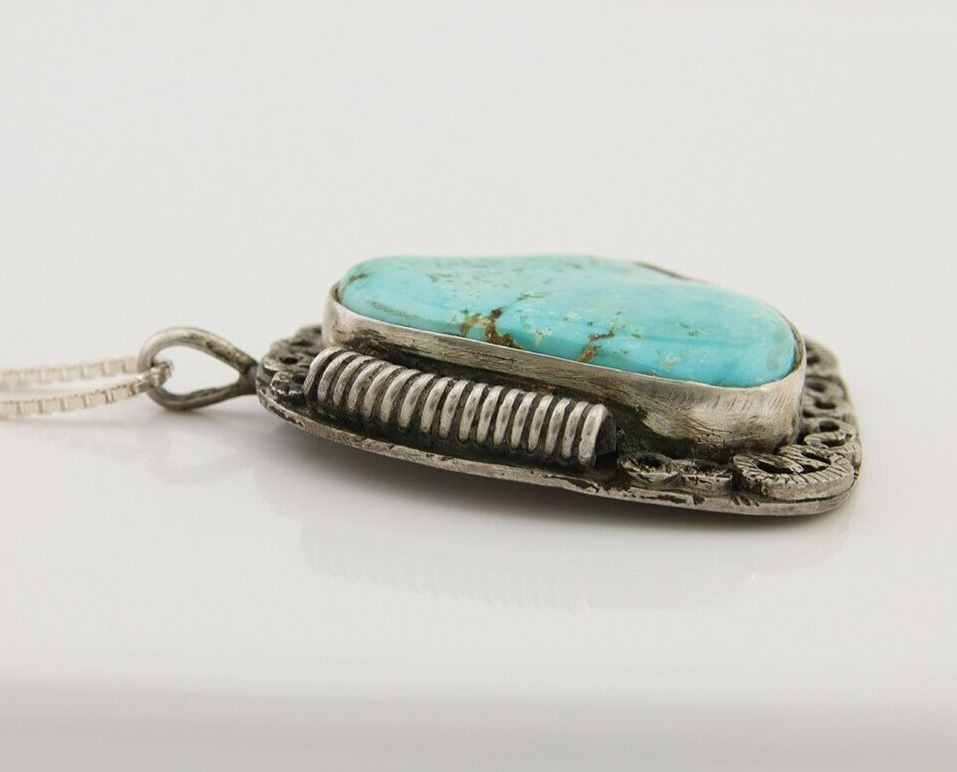 Navajo Pendant 925 Silver Turquoise Native Artist Signed The Blue Indian 1995