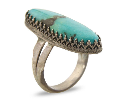 Navajo Ring 925 Sterling Natural Blue Turquoise Native Artist C.80's Size 7.25