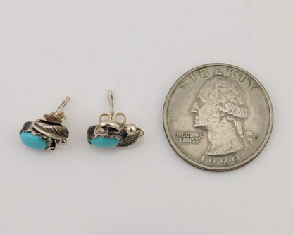 Navajo Handmade Earrings 925 Silver Natural Turquoise Native Artist C.80's