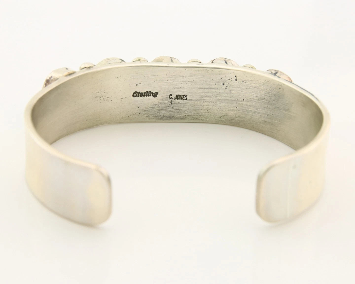 Navajo Cuff Bracelet Sterling Silver Turquoise Vintage Native Art Signed C Jones