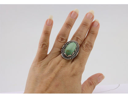 Navajo Handmade Ring 925 Silver Natural Turquoise Signed Sunrise C.80's
