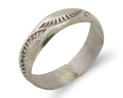 Navajo Hand Stamped Band 925 Silver 5.0 mm Signed Larry Chavez Size 6.75 C.80's