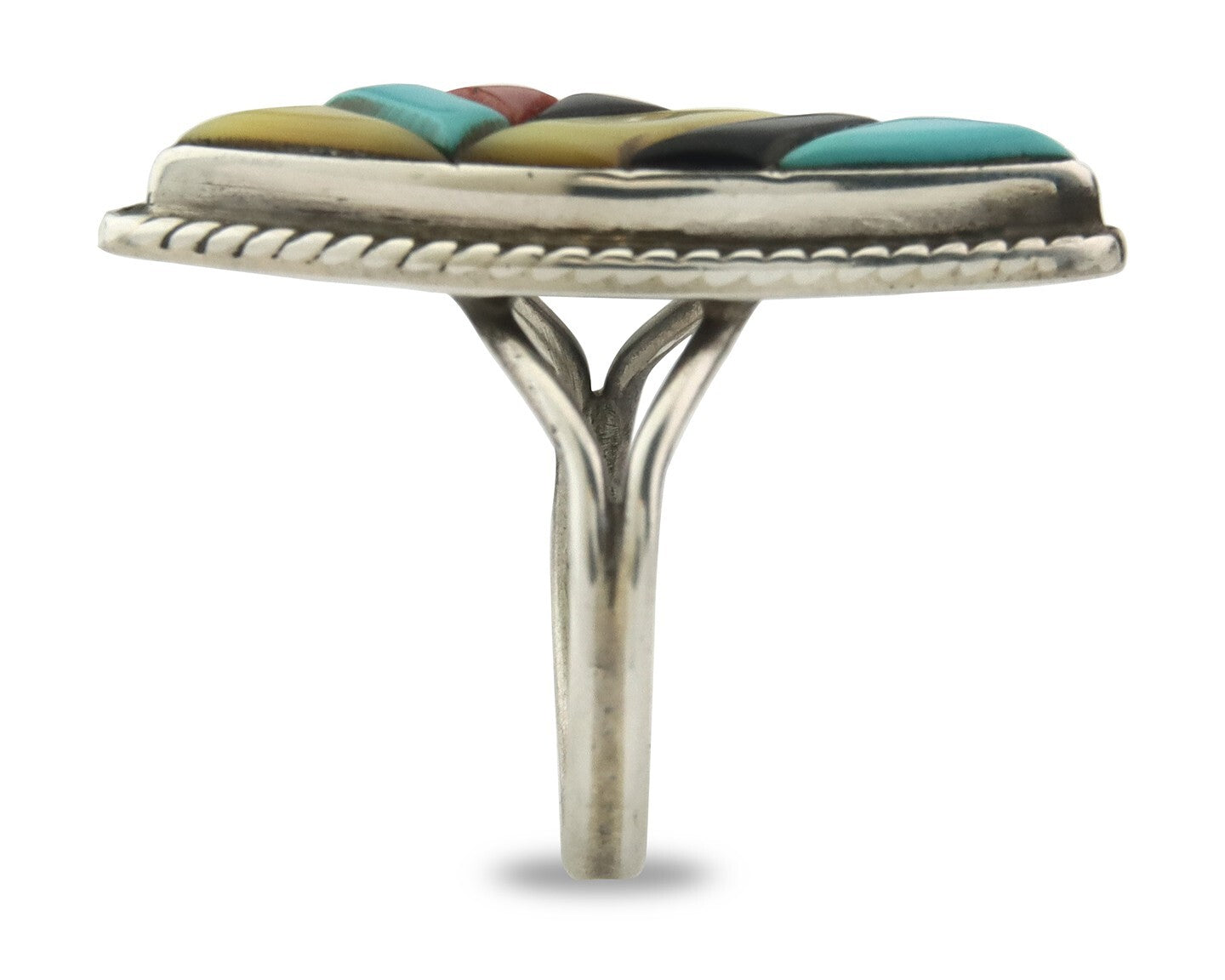 Vintage Zuni Ring 925 Sterling Silver Natural Gemstone Signed R & GT Size 7.5