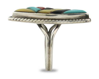 Vintage Zuni Ring 925 Sterling Silver Natural Gemstone Signed R & GT Size 7.5