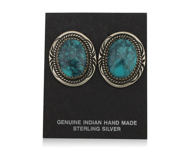 Navajo Earrings 925 Silver Spiderweb Turquoise Signed Andrew Enrico C.80s