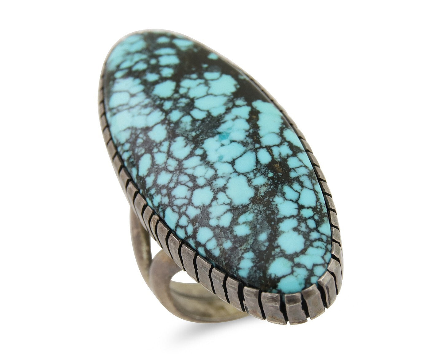 Navajo Ring 925 Silver Blue Spiderweb Turquoise Native American Artist C.80's